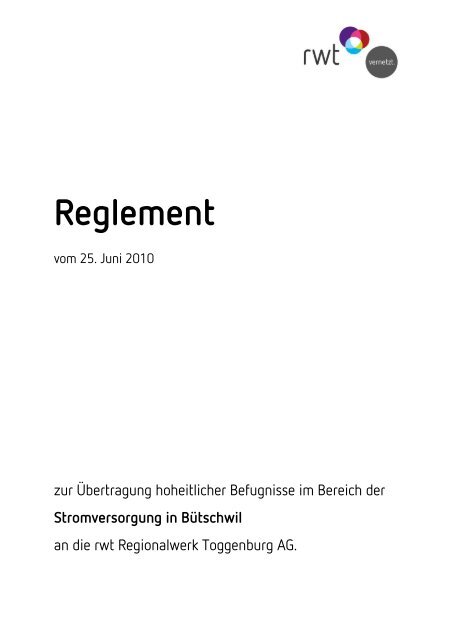 Reglement Stromversorgung Bütschwil - rwt