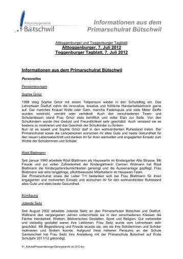 Informationen aus dem Primarschulrat Bütschwil