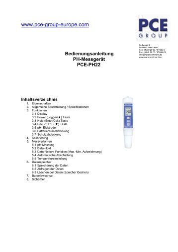 Bedienungsanleitung PH-Messgerät PCE-PH22 - Dr. Vogt GmbH