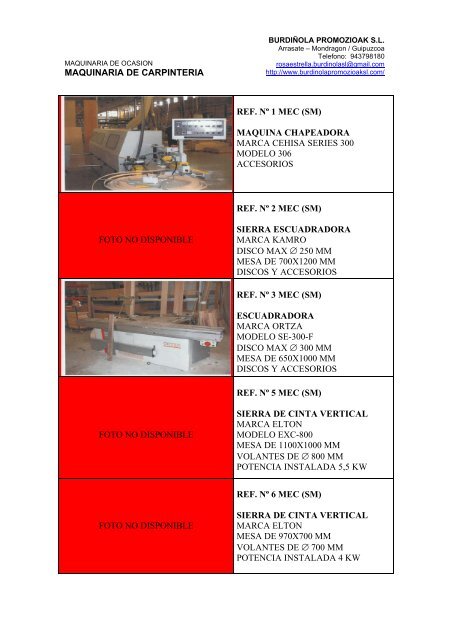 MAQUINARIA CARPINTERIA OCASION - BURDIÑOLA PROMOZIOAK