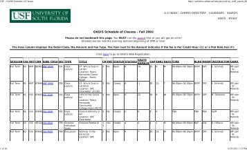 USF - OASIS Schedule of Classes