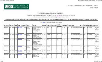 USF - OASIS Schedule of Classes