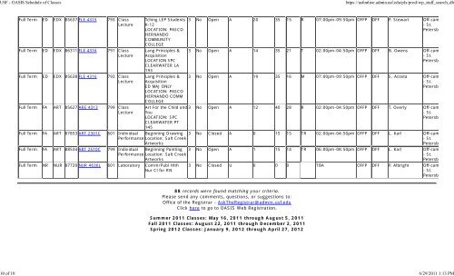 USF - OASIS Schedule of Classes