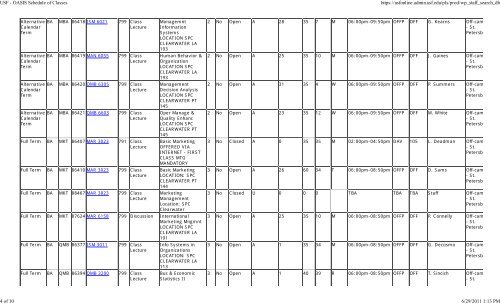 USF - OASIS Schedule of Classes