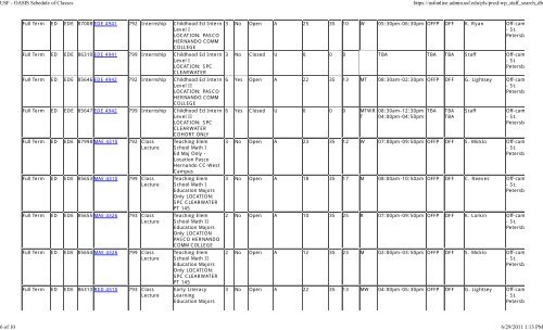 USF - OASIS Schedule of Classes