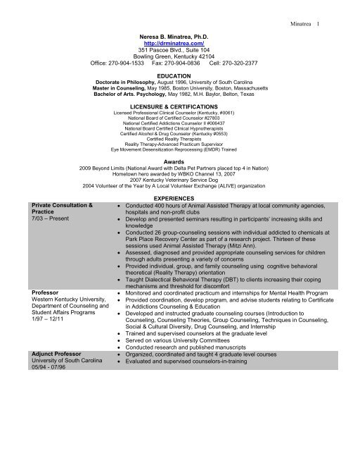 Dr. Minatrea's Resume - Dr. Neresa Minatrea