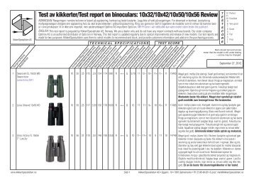 Test av kikkerter/Test report on binoculars - KikkertSpesialisten AS