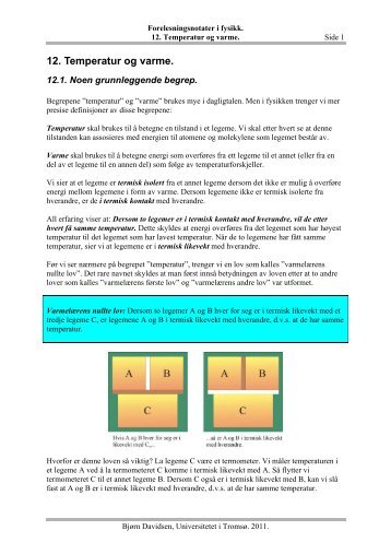 12. Temperatur og varme. - Universitetet i Tromsø
