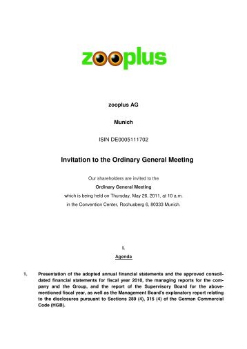 Invitation to the Ordinary General Meeting - zooplus AG