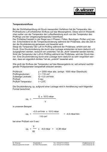 Temperatureinfluss Bei der Dichtheitsprüfung mit ... - Dr. Wiesner