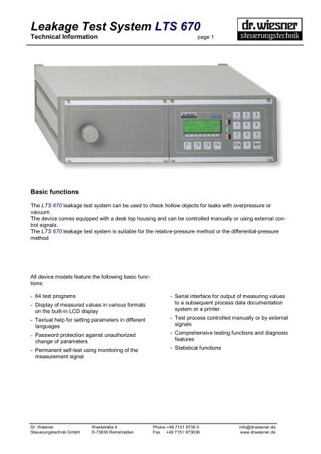 Leakage Test System LTS 670 - Dr. Wiesner