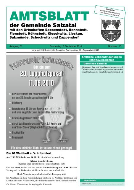 Amtsblatt Nr. 15 vom 2. September 2010 (2.71 - Gemeinde Salzatal