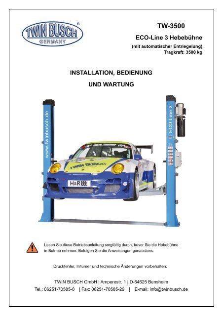 TW-3500 ECO-Line 3 Hebebühne - Twin Busch GmbH