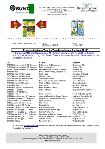 Pressemitteilung des BUND - Bund Hameln-Pyrmont - BUND für ...