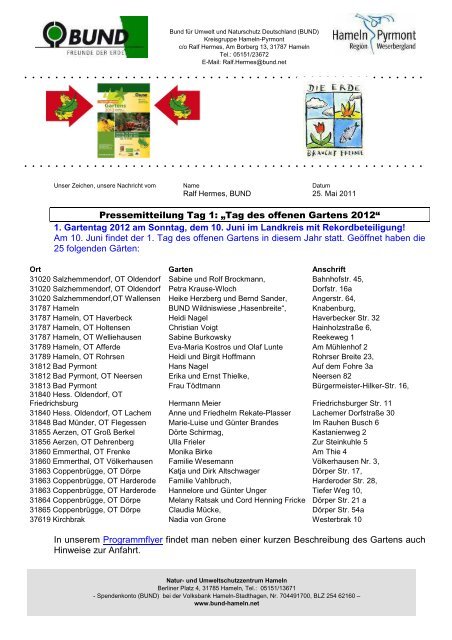 Pressemitteilung des BUND - Bund Hameln-Pyrmont - BUND für ...