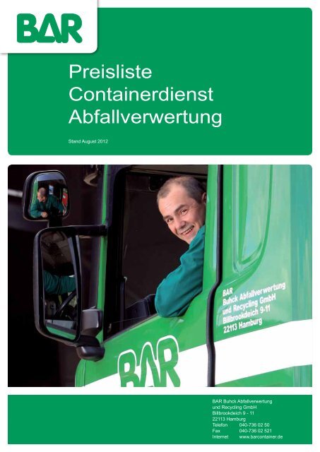 Preisliste Abfallentsorgung (Containerdienst)