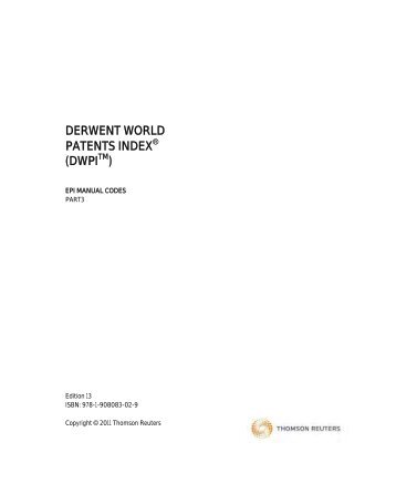 Derwent World Patents Index (DWPI) - EPI ... - Thomson Reuters