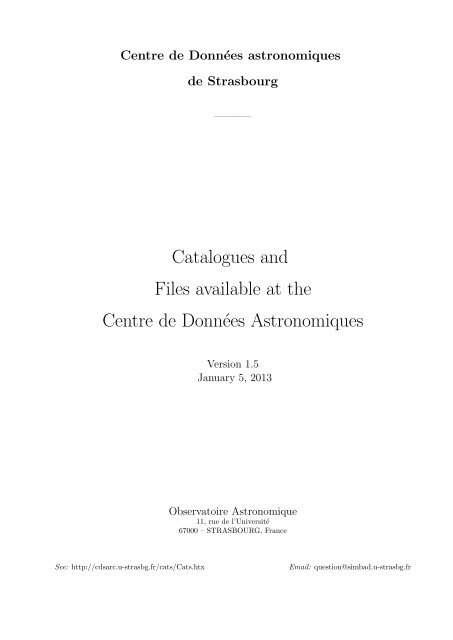 Catalogues and Files available at the Centre de Données ... - cdsarc