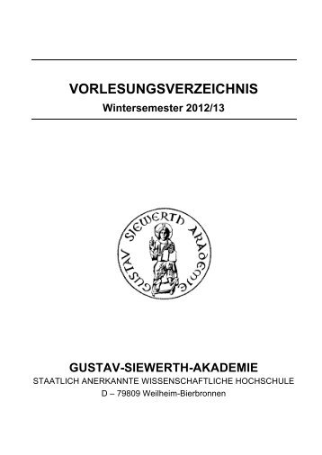 Vorlesungsverzeichnis WS 2012-13-1 - Gustav Siewerth Akademie