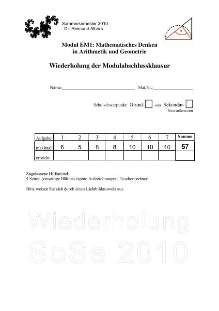 Mathematisches Denken in Arithmetik und Geometrie ... - CeVis