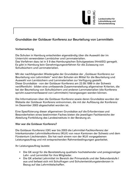 Kriterien zur Beurteilung von Lernmitteln - Landesinstitut für ...