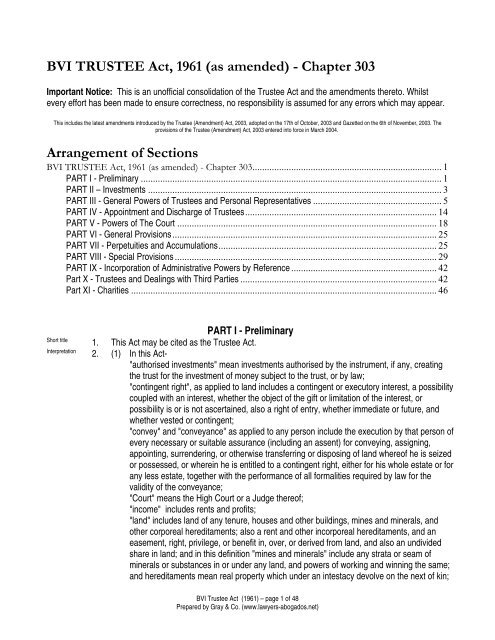 Bvi Trustee Act 1961 As Amended Chapter 303 Gray Co