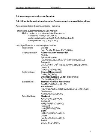Petrologie der Metamorphite Metamafite SS 2007 B.4 ...