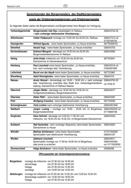 Mitteilungsblatt Ausgabe 50 - Verbandsgemeinde Nassau