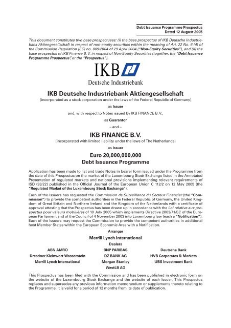 IKB Deutsche Industriebank Aktiengesellschaft IKB FINANCE B.V.