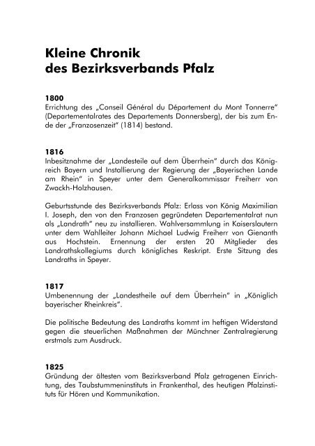 Kleine Chronik des Bezirksverbands Pfalz - Bezirksverband Pfalz