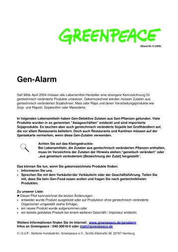 Gen-Alarm - Greenpeace Gruppen in Deutschland