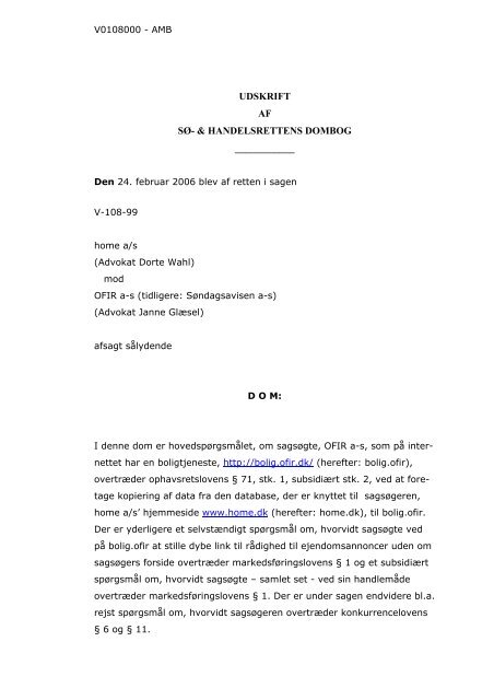 udskrift af sø- & handelsrettens dombog - BvHD