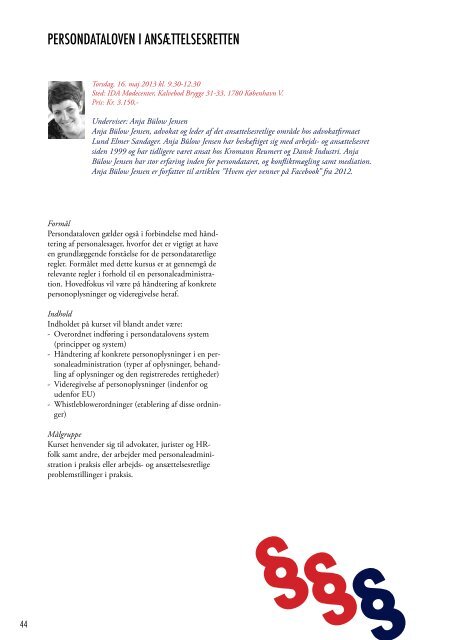 Kursuskatalog, udsendt januar 2013 - Advokaternes HR