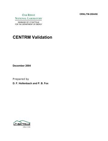 CENTRM Validation - Oak Ridge National Laboratory