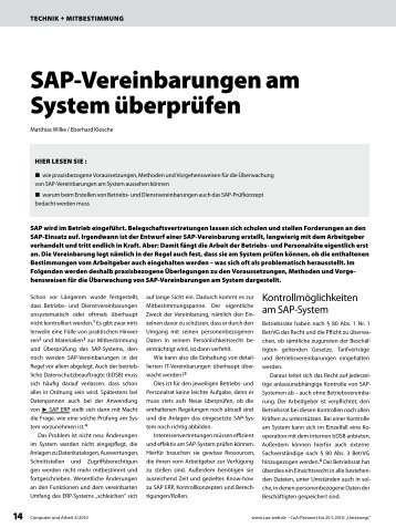 sAP-Vereinbarungen am system überprüfen - dtb - Datenschutz ...