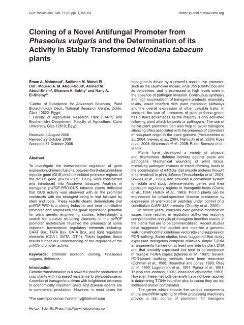 Cloning of a Novel Antifungal Promoter from Phaseolus vulgaris and ...