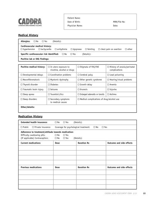 CADDRA ADHD ASSESSMENT TOOLkIT (CAAT) FORMS