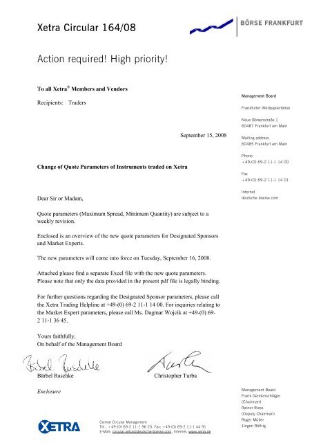 Xetra Circular 164 08 Action Required High Priority