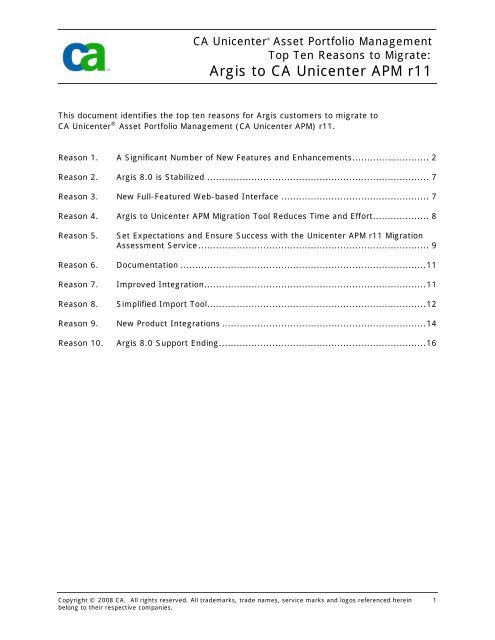 Ca Unicenter Asset Portfolio Management Top Ten Reasons To