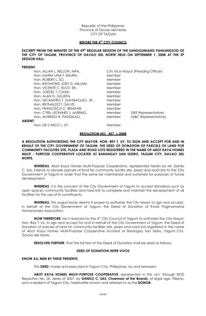 DRAFT RESOLUTION NO - Tagum City