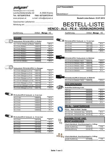 HENCO - ALU - PE-X - VERBUNDROHRE - bei Polysan