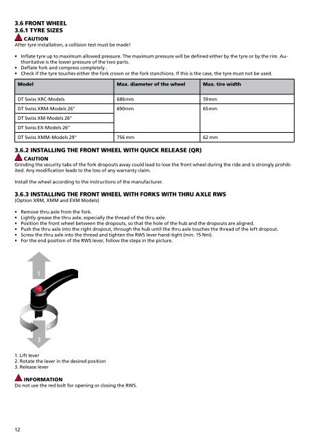 instruction manual and warranty rules instructions d ... - DT Swiss