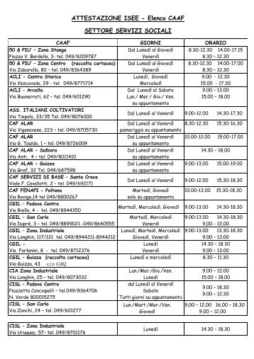 Caaf convenzionati - Comune di Padova