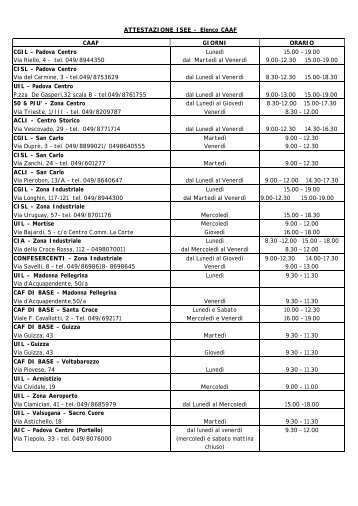 ATTESTAZIONE ISEE - Elenco CAAF - Comune di Padova