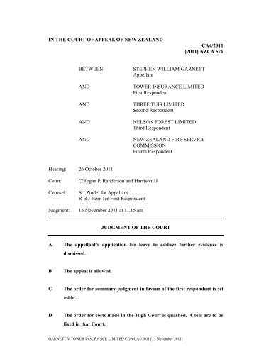 DRAFT IN THE COURT OF APPEAL OF NEW ZEALAND CA4/2011 ...