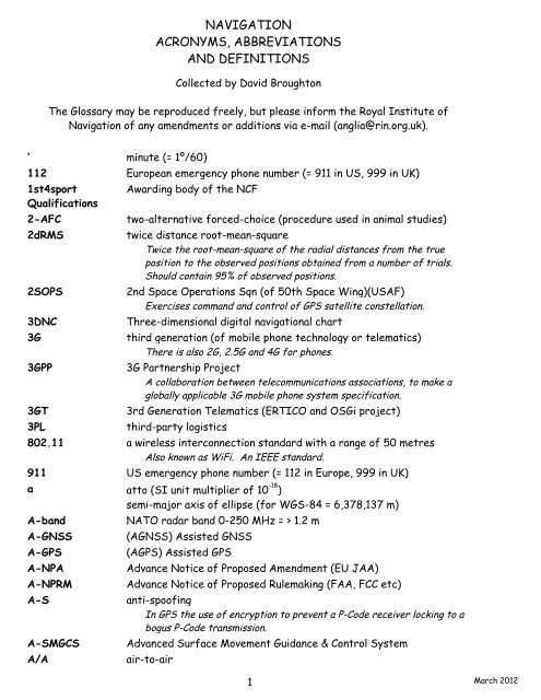 navigation acronyms, abbreviations and definitions - International ...