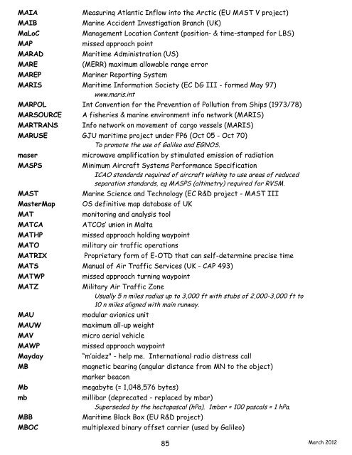 navigation acronyms, abbreviations and definitions - International ...