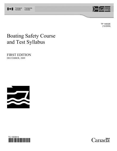 Boating Safety Course and Test Syllabus - Transport Canada