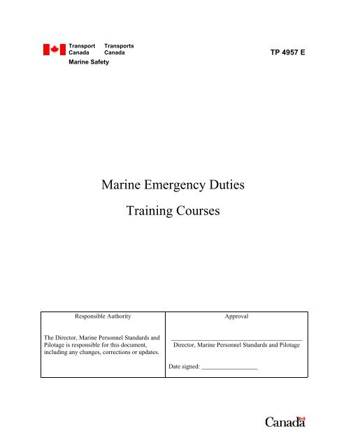 MARINE EMERGENCY DUTIES - Transport Canada