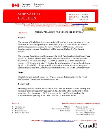 Interim Measures for Vessel Air Emissions - Transport Canada